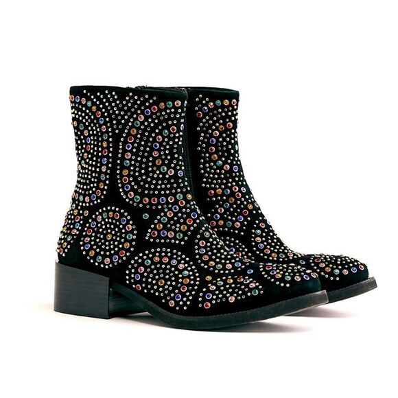 Jeffrey Campbell x Free People Boots Ankle Black Rhinestones Embellished 7.5 - Picture 1 of 12